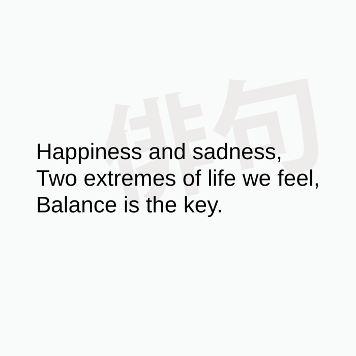 Happiness and sadness, Two extremes of life we feel, Balance is the key.