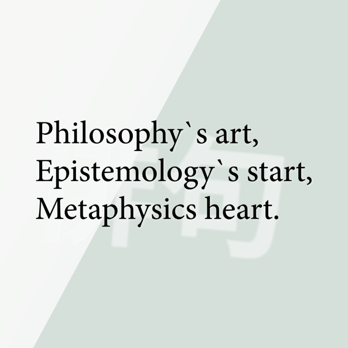 Philosophy`s art, Epistemology`s start, Metaphysics heart.