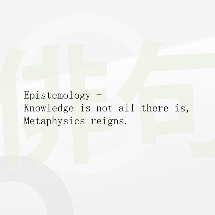 Epistemology - Knowledge is not all there is, Metaphysics reigns.