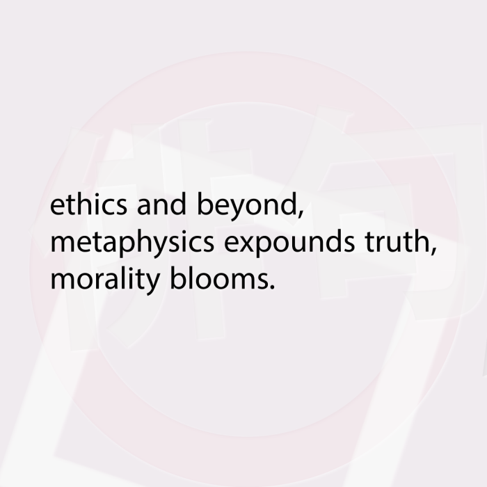 ethics and beyond, metaphysics expounds truth, morality blooms.