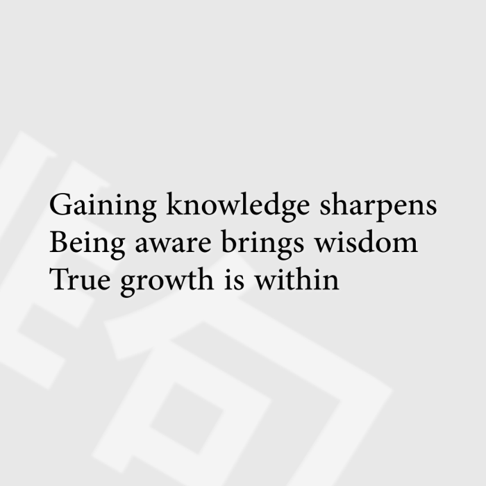 Gaining knowledge sharpens Being aware brings wisdom True growth is within