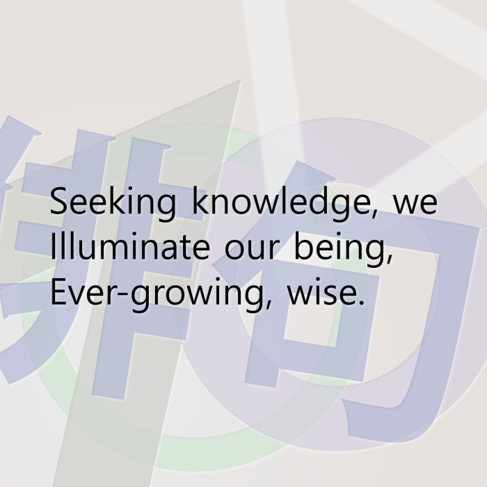 Seeking knowledge, we Illuminate our being, Ever-growing, wise.
