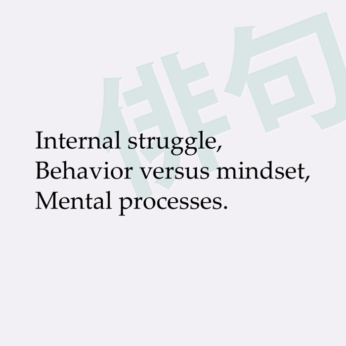 Internal struggle, Behavior versus mindset, Mental processes.