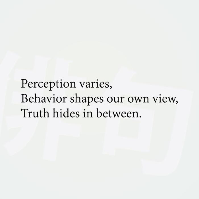 Perception varies, Behavior shapes our own view, Truth hides in between.