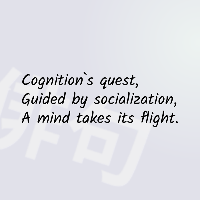 Cognition`s quest, Guided by socialization, A mind takes its flight.