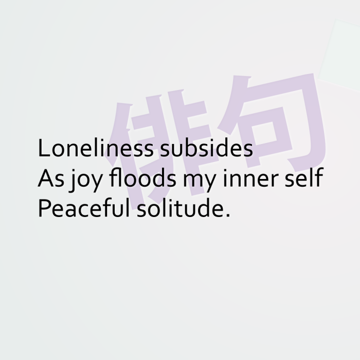 Loneliness subsides As joy floods my inner self Peaceful solitude.