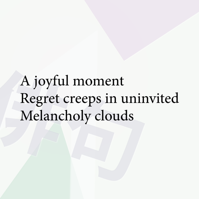 A joyful moment Regret creeps in uninvited Melancholy clouds