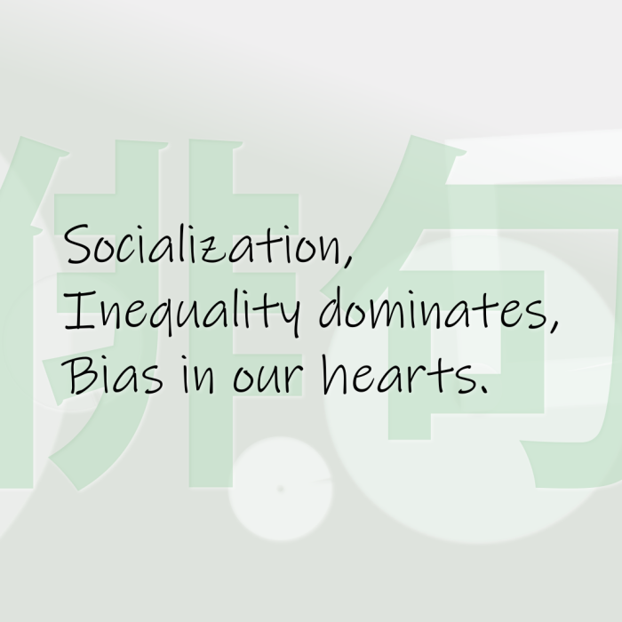 Socialization, Inequality dominates, Bias in our hearts.