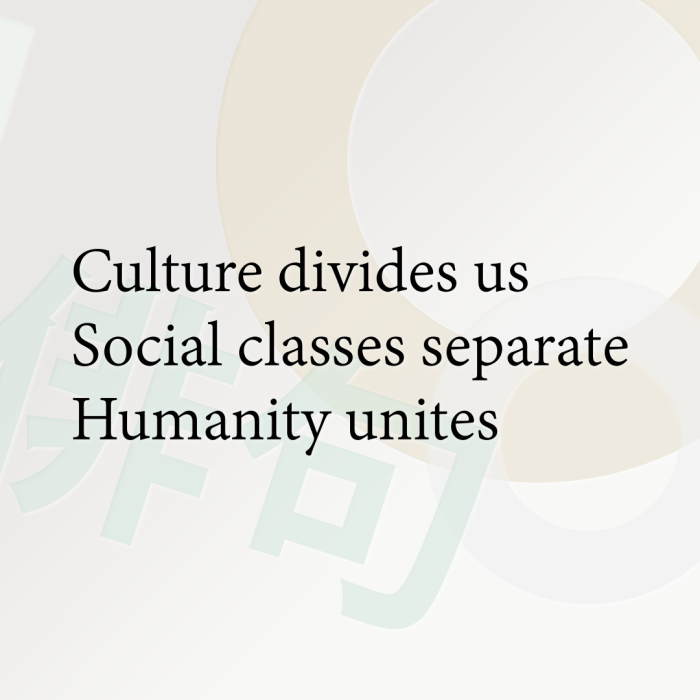 Culture divides us Social classes separate Humanity unites