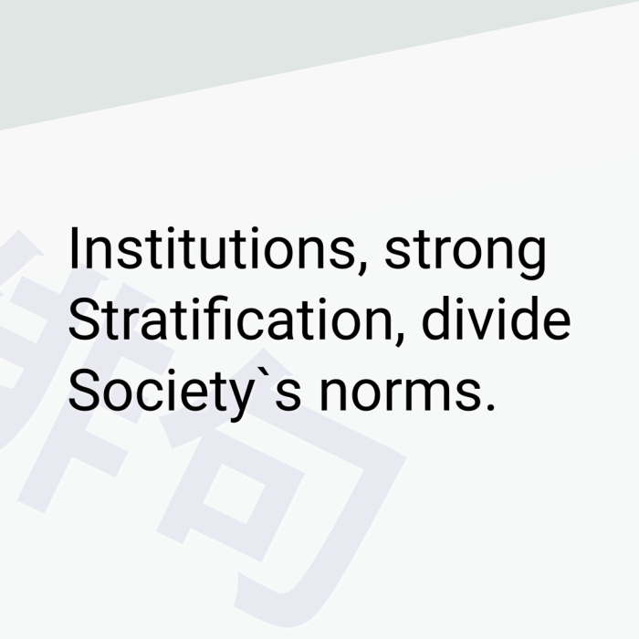 Institutions, strong Stratification, divide Society`s norms.