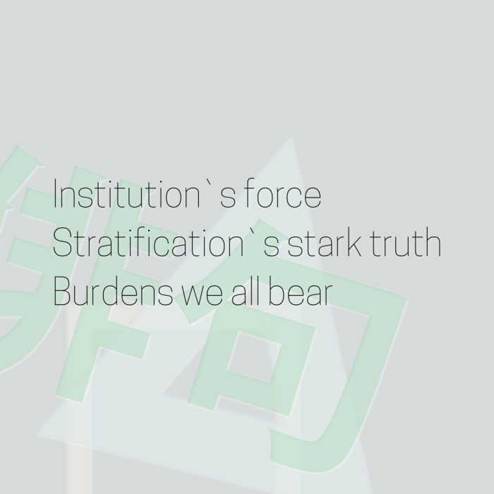 Institution`s force Stratification`s stark truth Burdens we all bear