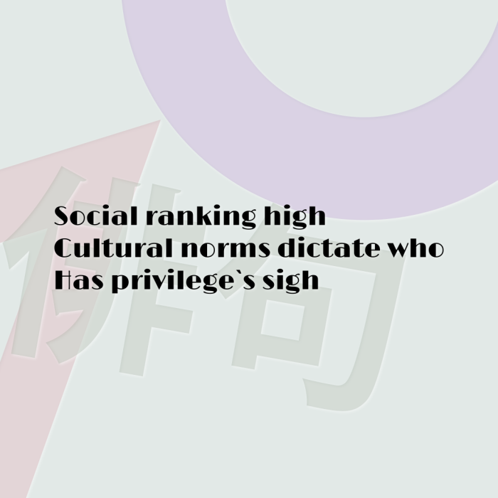 Social ranking high Cultural norms dictate who Has privilege`s sigh