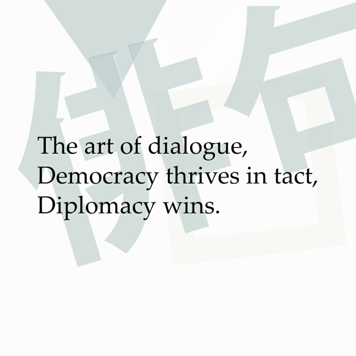 The art of dialogue, Democracy thrives in tact, Diplomacy wins.