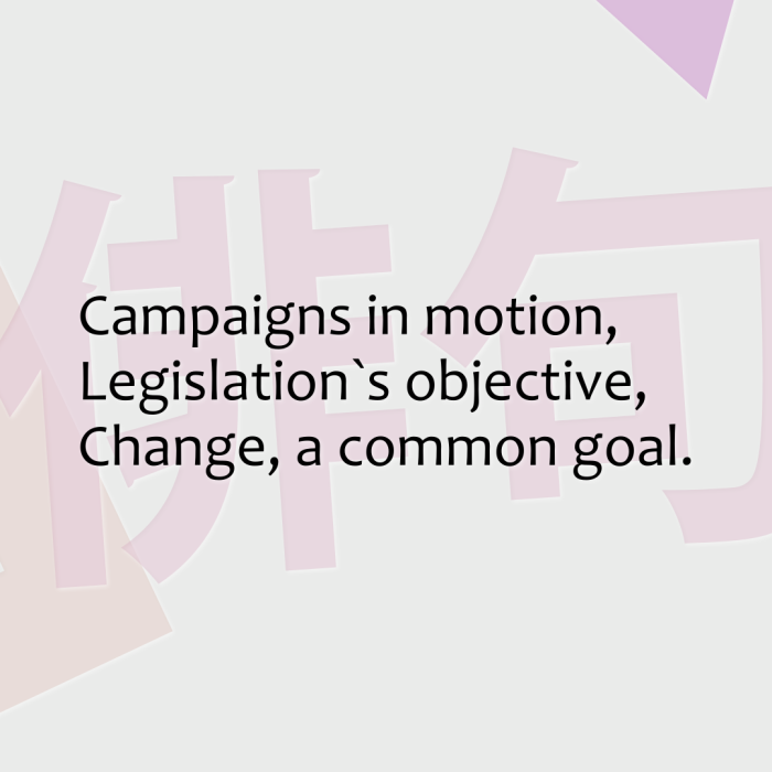 Campaigns in motion, Legislation`s objective, Change, a common goal.