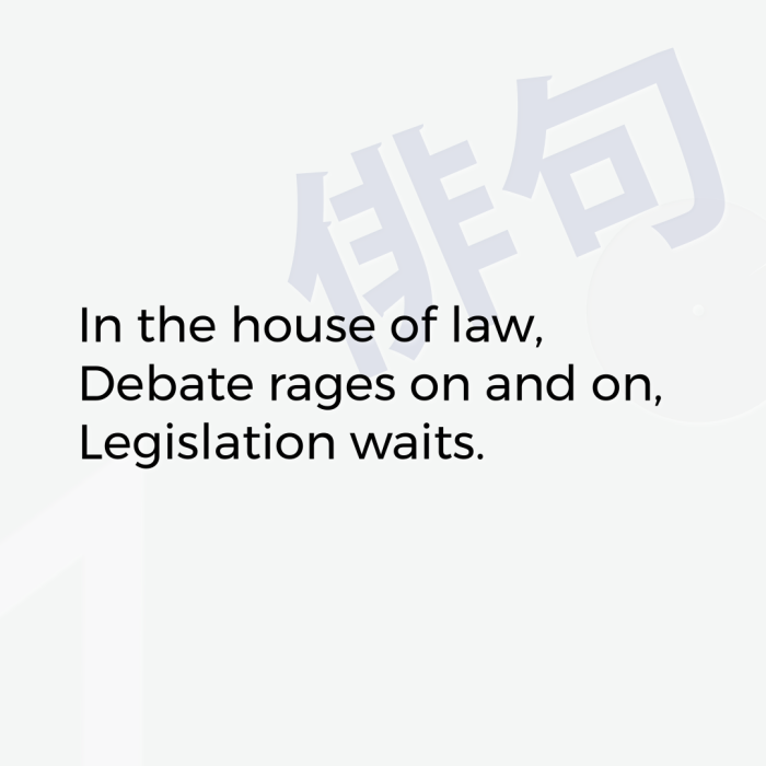 In the house of law, Debate rages on and on, Legislation waits.