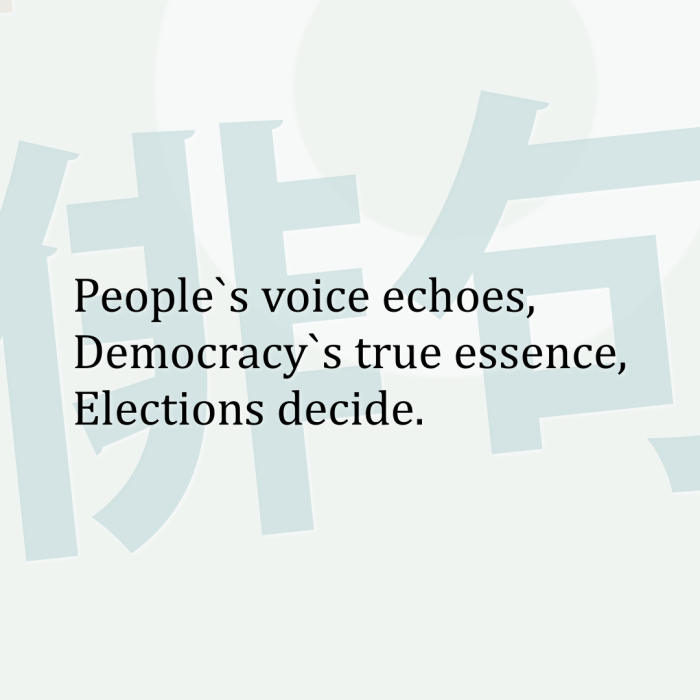 People`s voice echoes, Democracy`s true essence, Elections decide.