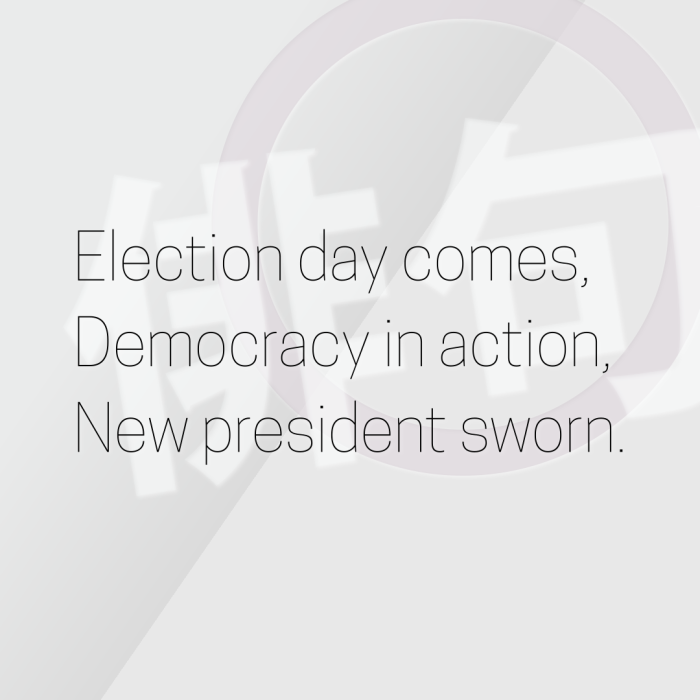 Election day comes, Democracy in action, New president sworn.