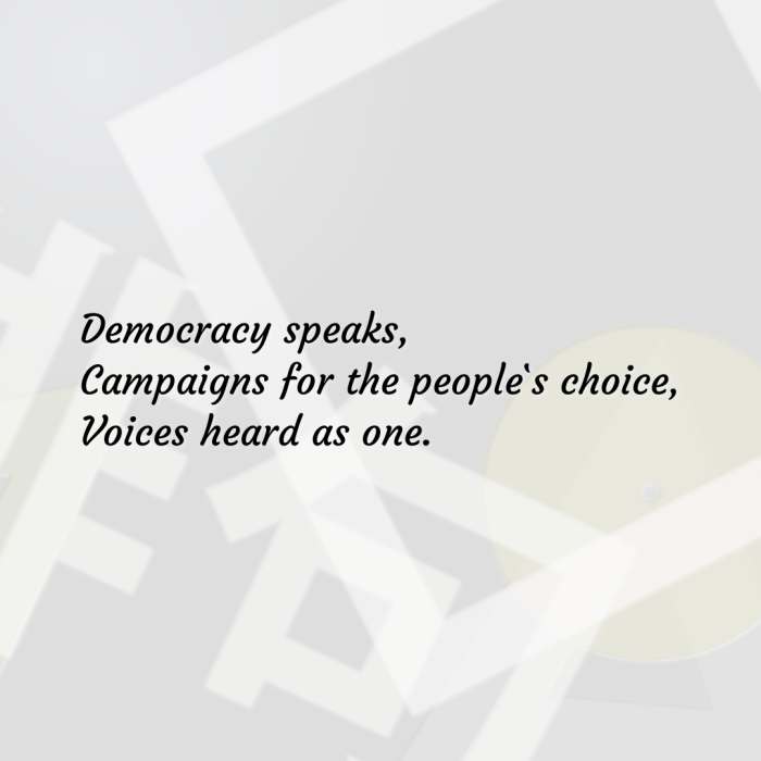 Democracy speaks, Campaigns for the people`s choice, Voices heard as one.
