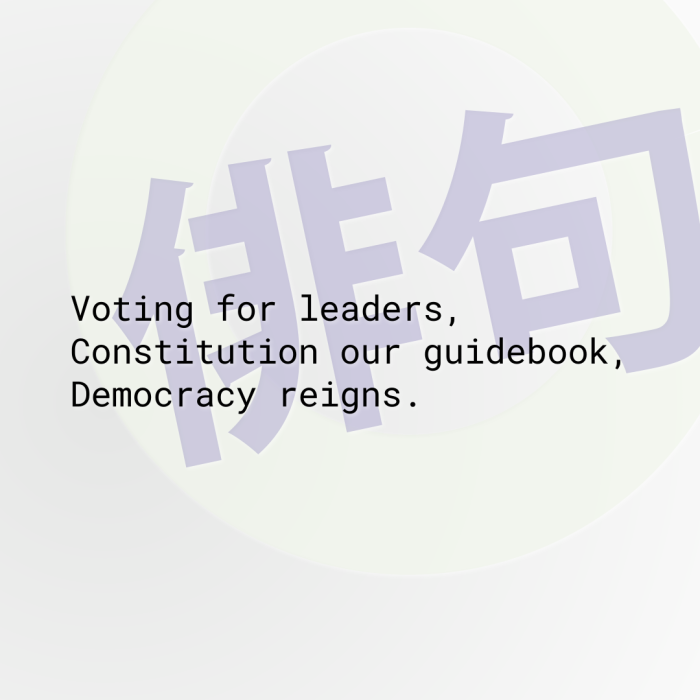 Voting for leaders, Constitution our guidebook, Democracy reigns.