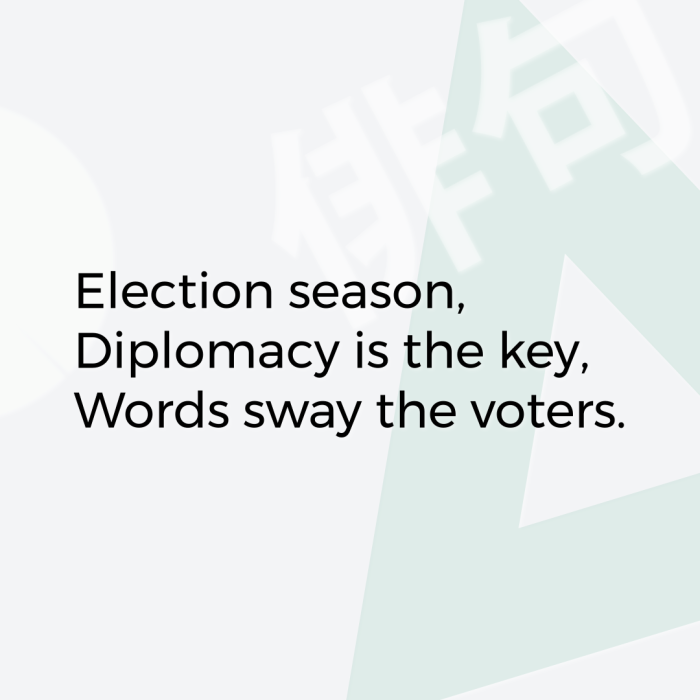 Election season, Diplomacy is the key, Words sway the voters.