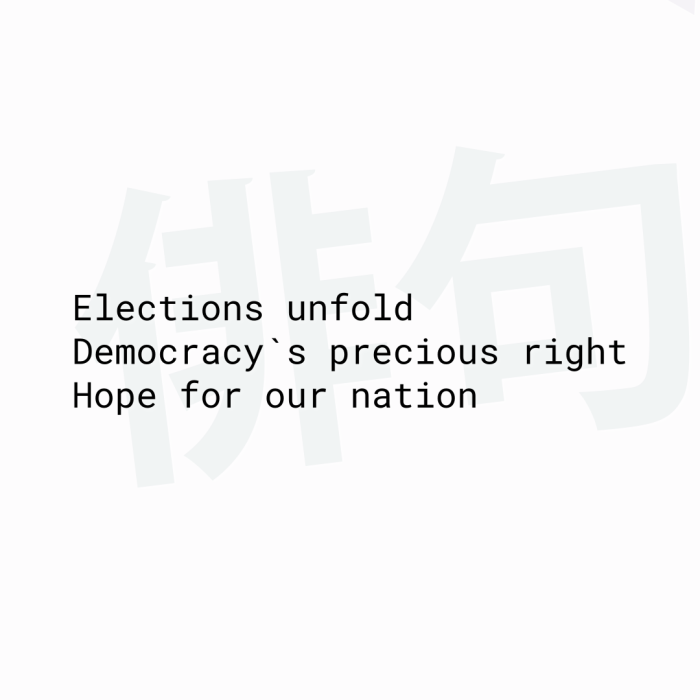 Elections unfold Democracy`s precious right Hope for our nation