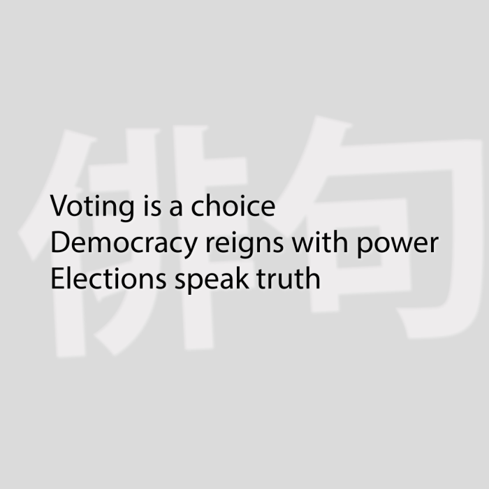 Voting is a choice Democracy reigns with power Elections speak truth