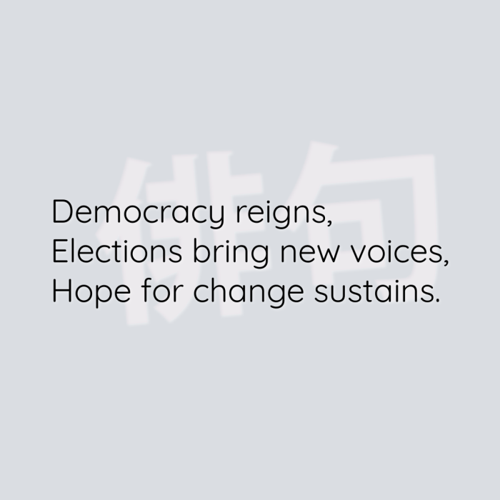 Democracy reigns, Elections bring new voices, Hope for change sustains.