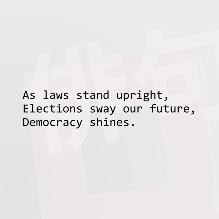 As laws stand upright, Elections sway our future, Democracy shines.