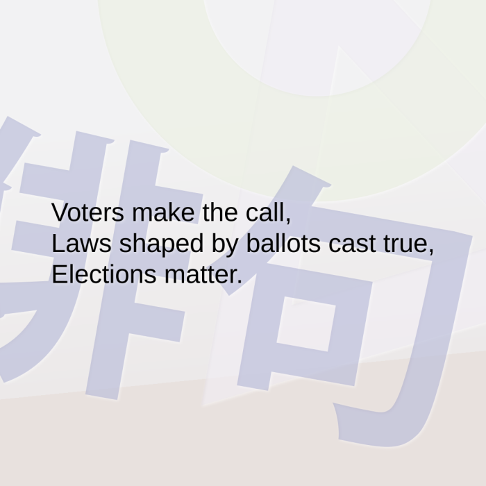 Voters make the call, Laws shaped by ballots cast true, Elections matter.