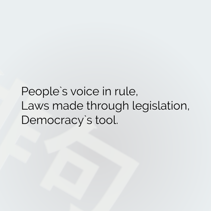 People`s voice in rule, Laws made through legislation, Democracy`s tool.