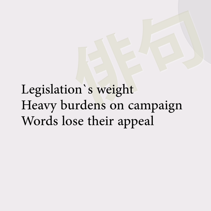 Legislation`s weight Heavy burdens on campaign Words lose their appeal