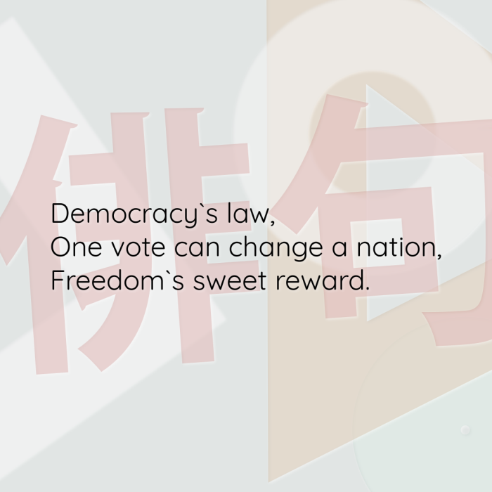 Democracy`s law, One vote can change a nation, Freedom`s sweet reward.