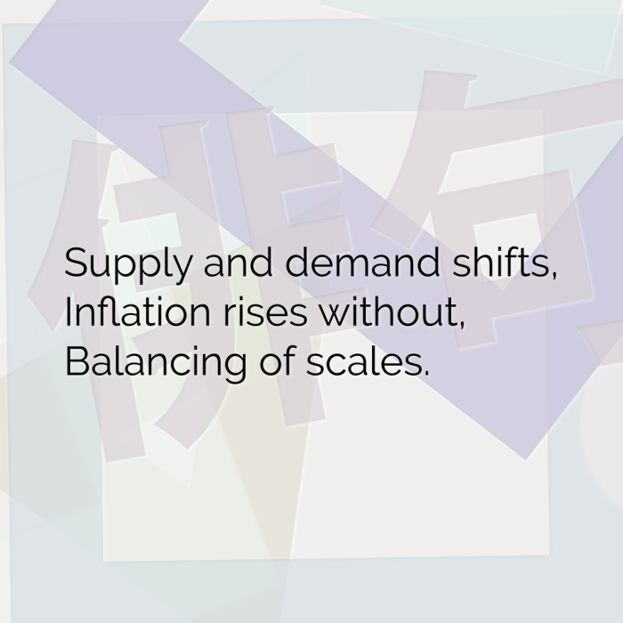 Supply and demand shifts, Inflation rises without, Balancing of scales.
