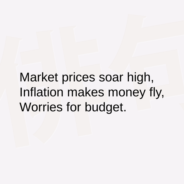 Market prices soar high, Inflation makes money fly, Worries for budget.
