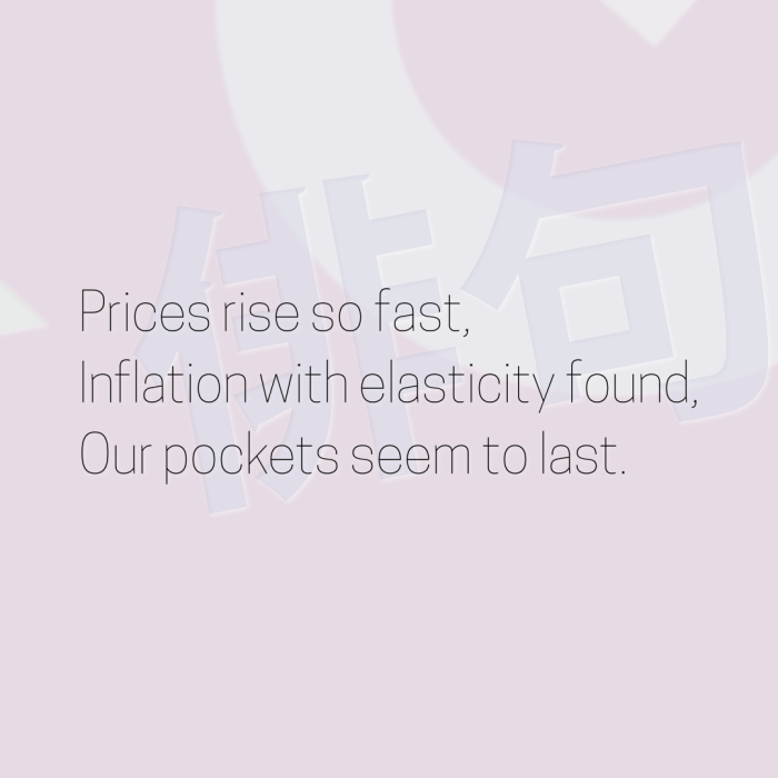 Prices rise so fast, Inflation with elasticity found, Our pockets seem to last.
