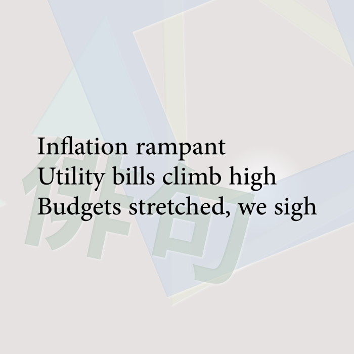 Inflation rampant Utility bills climb high Budgets stretched, we sigh