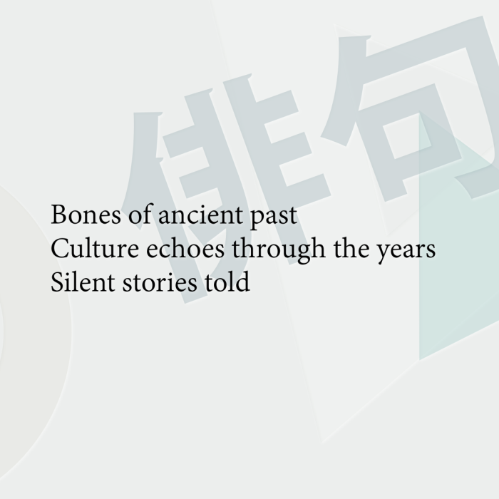 Bones of ancient past Culture echoes through the years Silent stories told