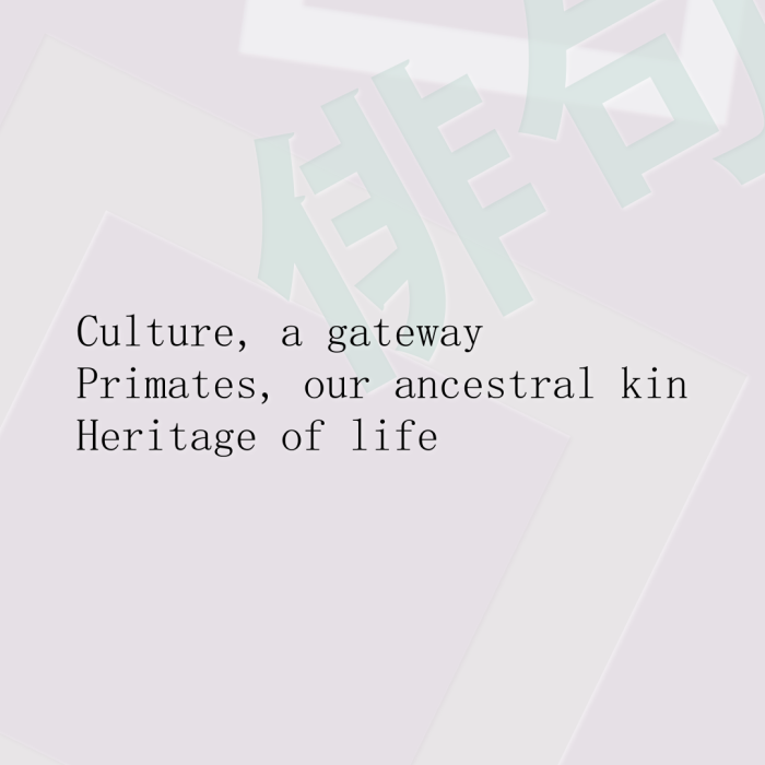 Culture, a gateway Primates, our ancestral kin Heritage of life