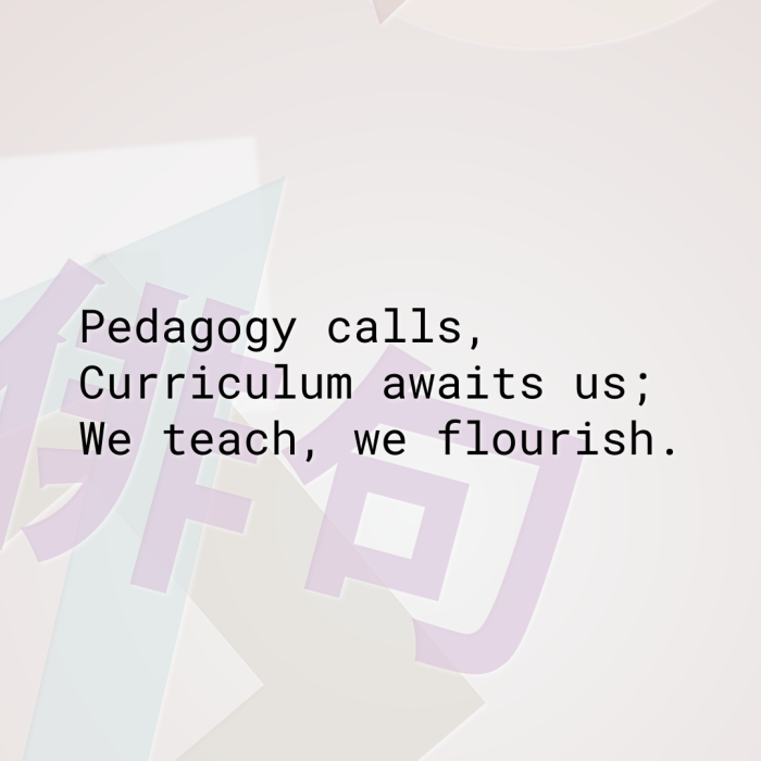 Pedagogy calls, Curriculum awaits us; We teach, we flourish.