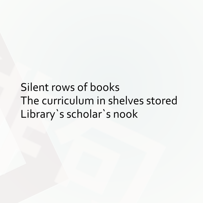 Silent rows of books The curriculum in shelves stored Library`s scholar`s nook