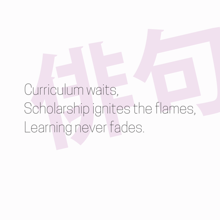 Curriculum waits, Scholarship ignites the flames, Learning never fades.
