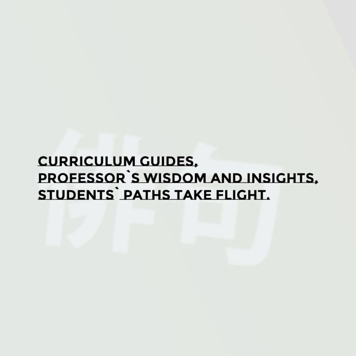 Curriculum guides, Professor`s wisdom and insights, Students` paths take flight.