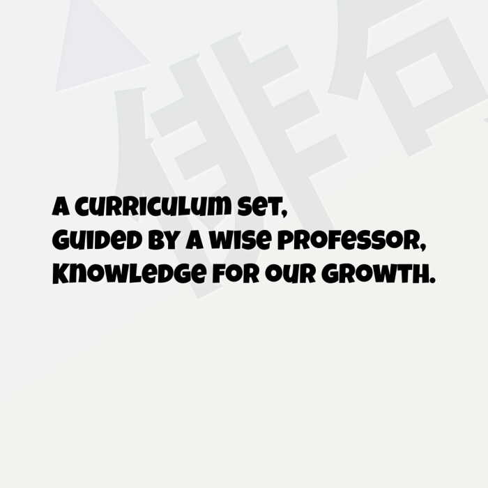 A curriculum set, Guided by a wise professor, Knowledge for our growth.