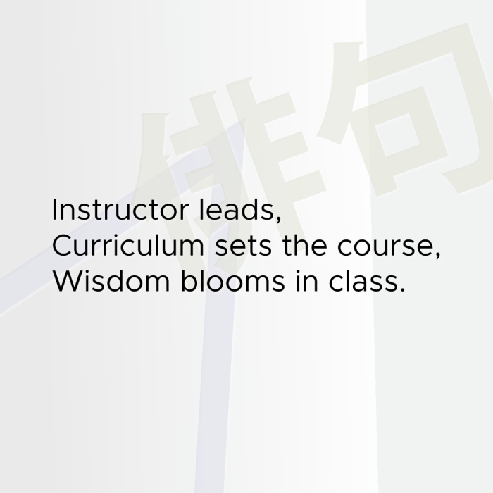 Instructor leads, Curriculum sets the course, Wisdom blooms in class.
