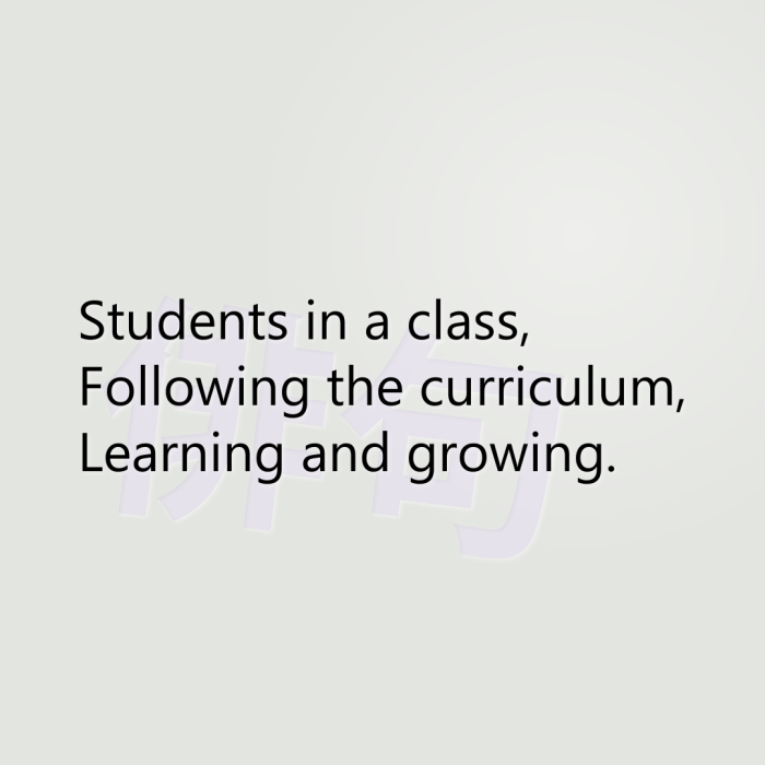 Students in a class, Following the curriculum, Learning and growing.
