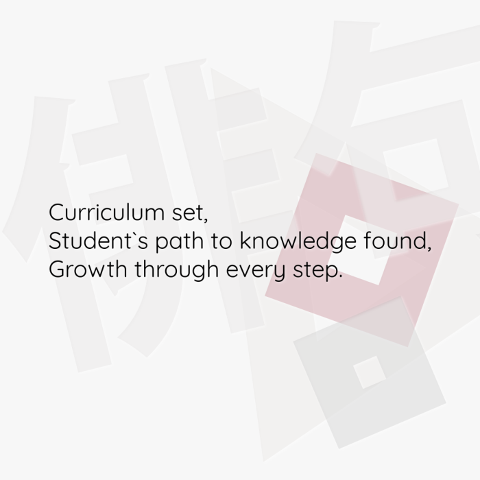 Curriculum set, Student`s path to knowledge found, Growth through every step.