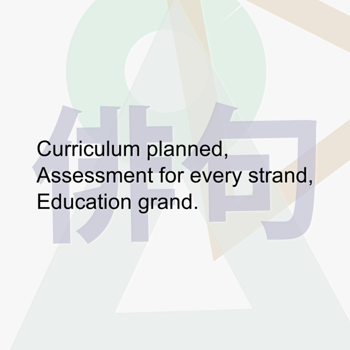 Curriculum planned, Assessment for every strand, Education grand.