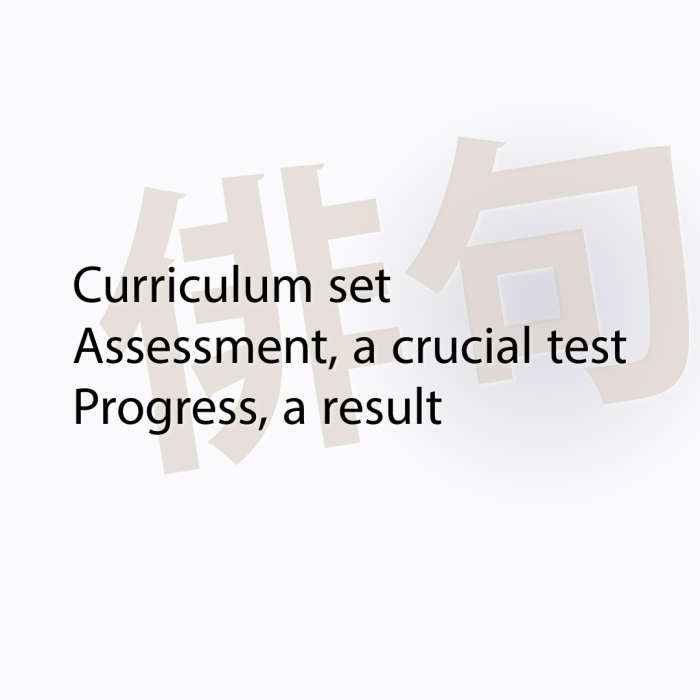 Curriculum set Assessment, a crucial test Progress, a result