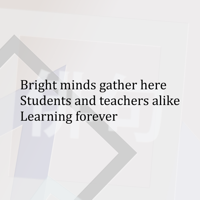 Bright minds gather here Students and teachers alike Learning forever