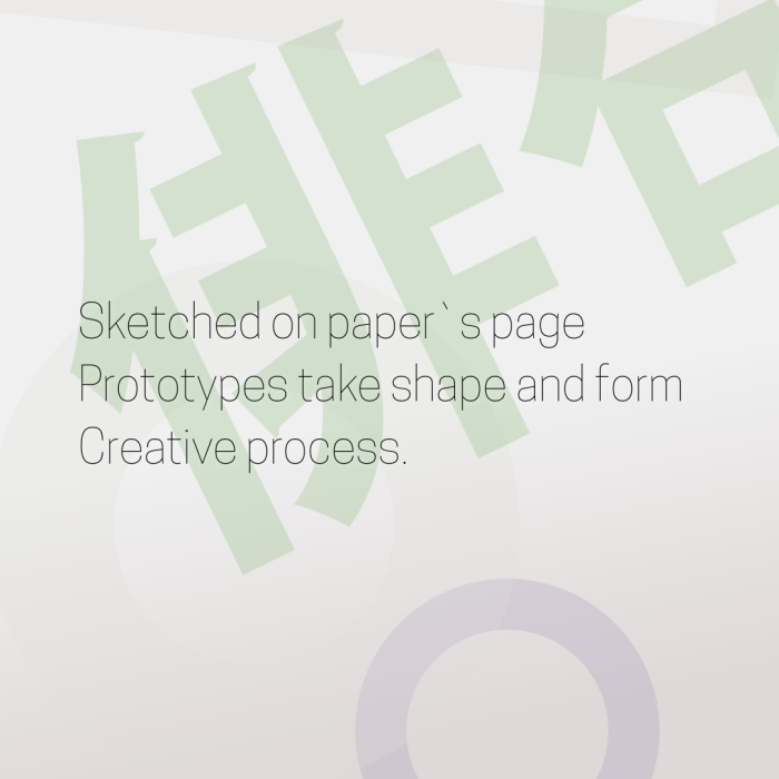 Sketched on paper`s page Prototypes take shape and form Creative process.